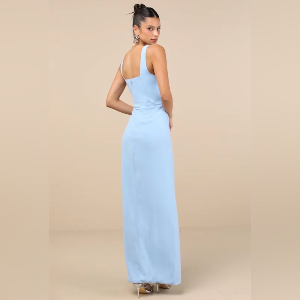 Lulus NWT “Glamorous Disposition” Light Blue Ruched Maxi Dress.  Size Large. - Picture 3 of 14
